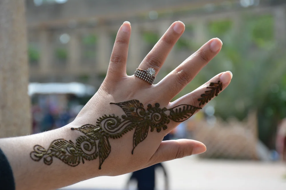 feather back hand henna design 