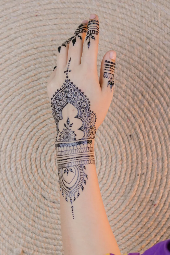 traditional indian henna back hand